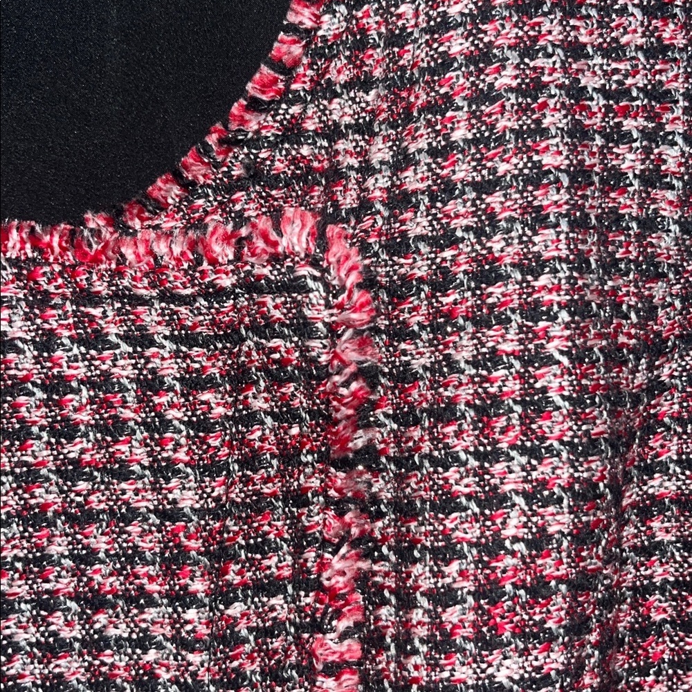 White House Black Market Tweed Plaid Tweed Fringe Metallic Jacket Size 4 - Picture 6 of 10